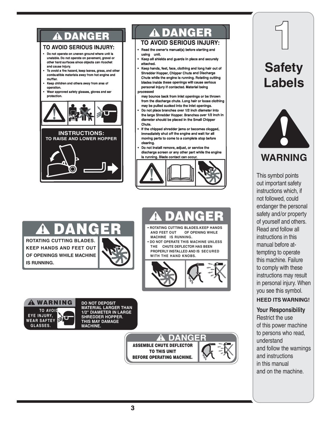 MTD 462 thru 464 warranty Safety Labels, Your Responsibility, Heed Its Warning 