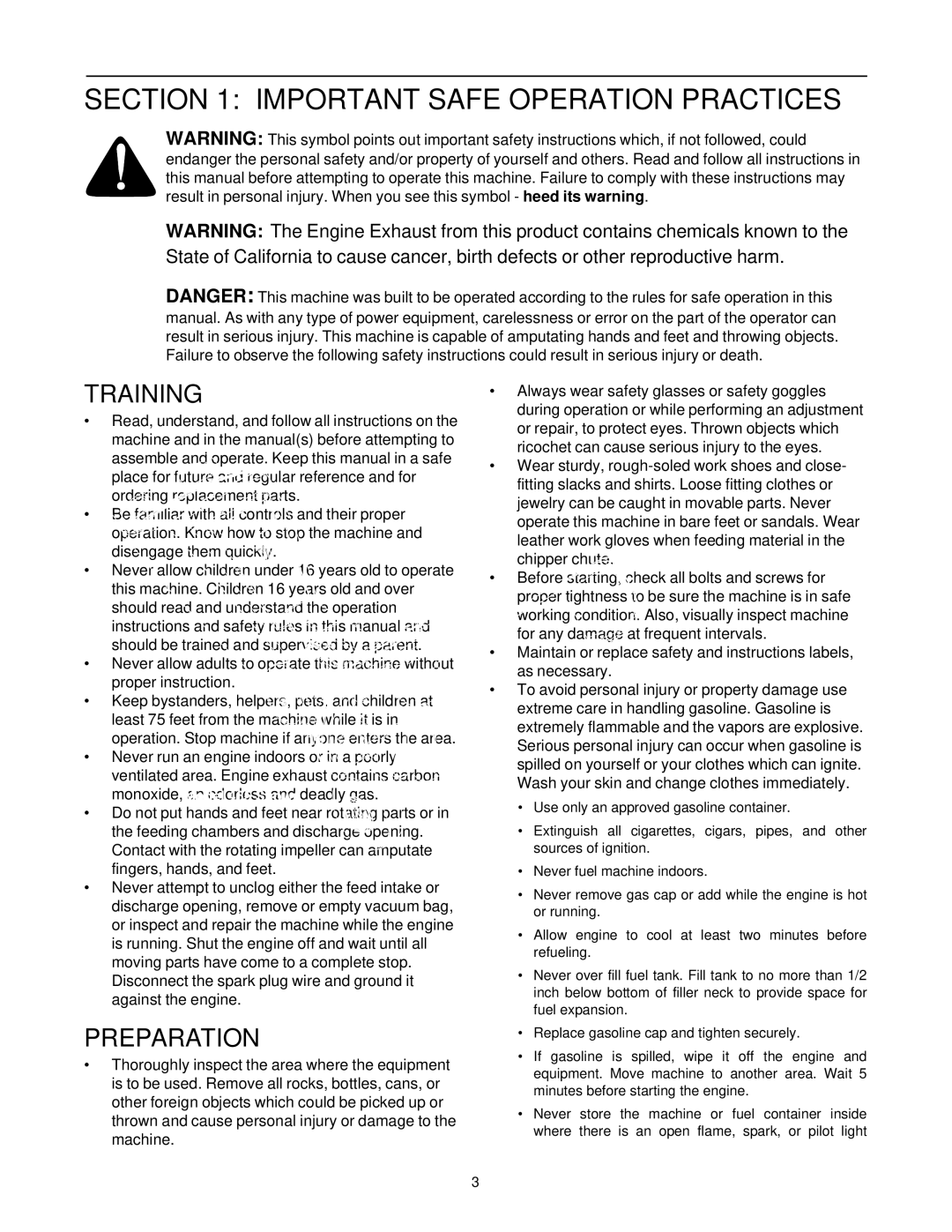 MTD 462 thru 465 manual Important Safe Operation Practices, Training 