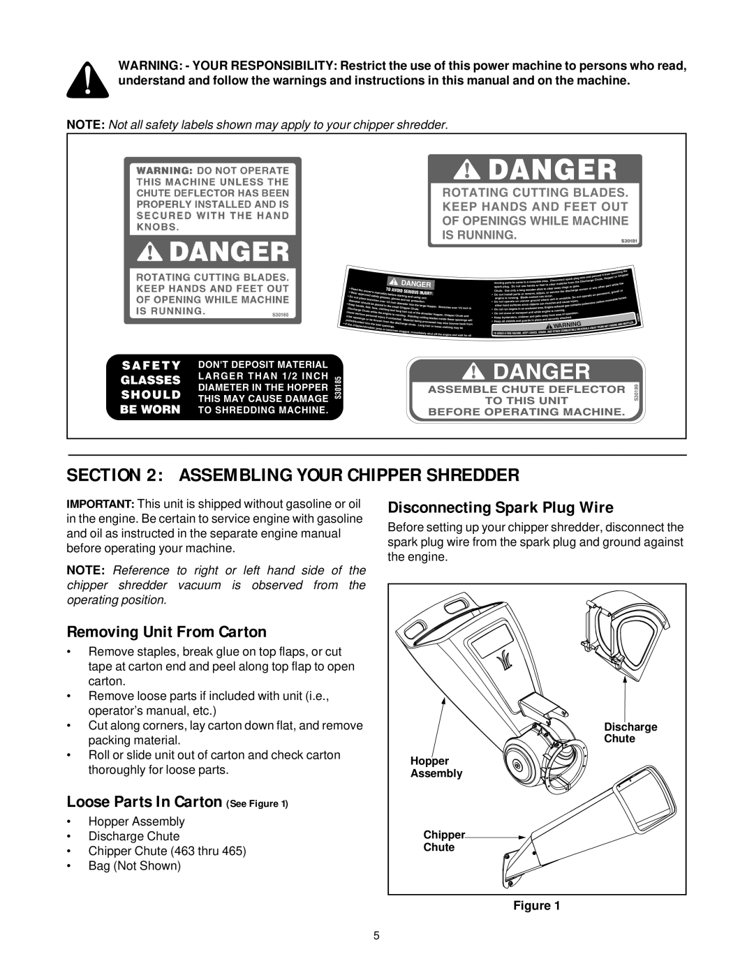 MTD 462 thru 465 manual Assembling Your Chipper Shredder, Removing Unit From Carton, Loose Parts In Carton See Figure 