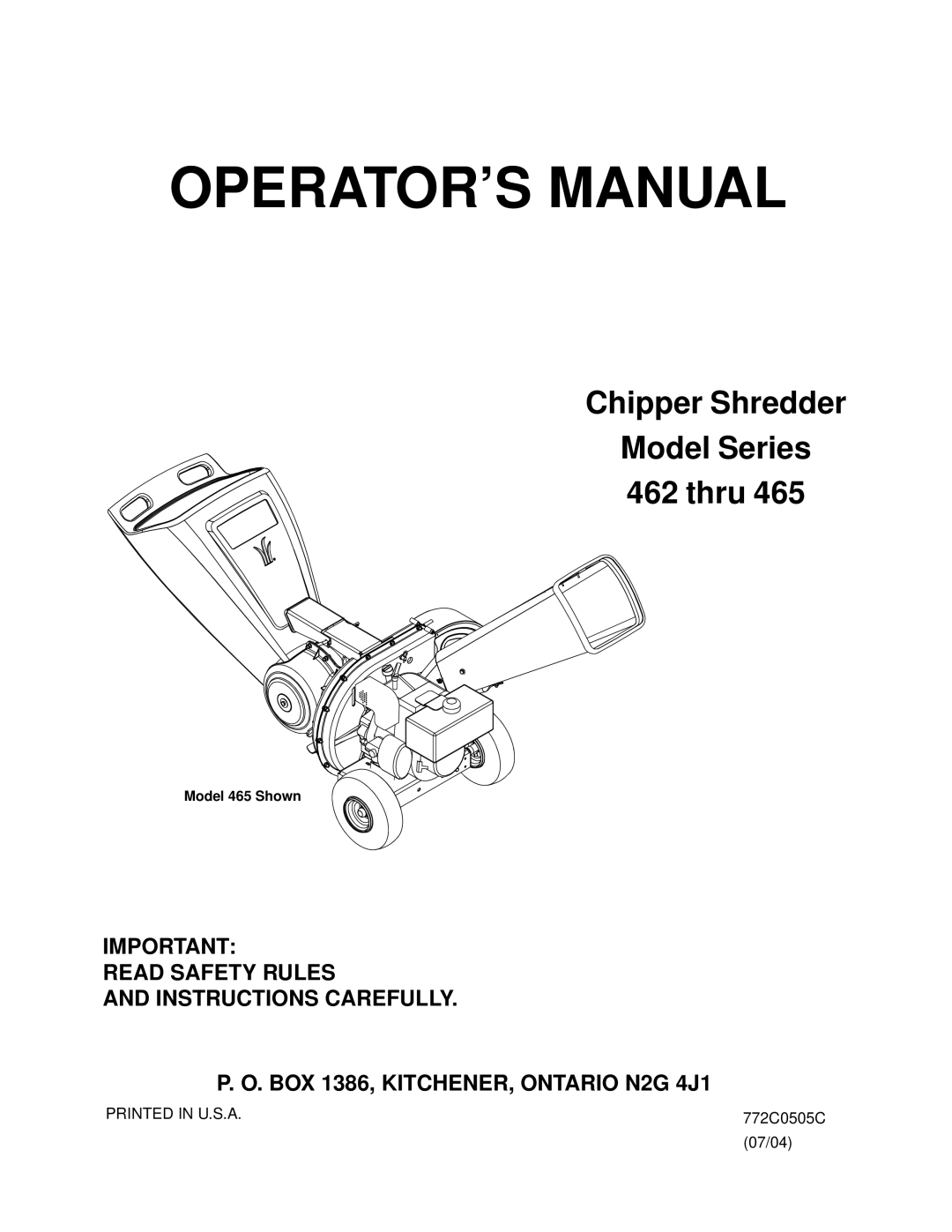 MTD 465 manual OPERATOR’S Manual 