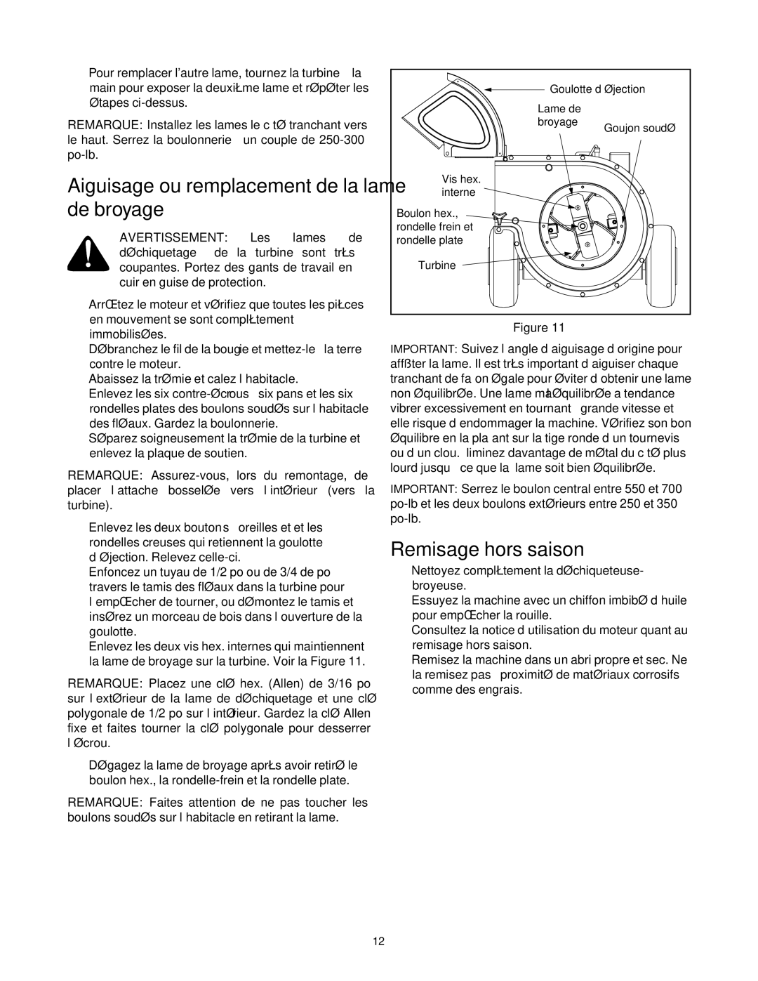 MTD 465 manual Saison hors Remisage 