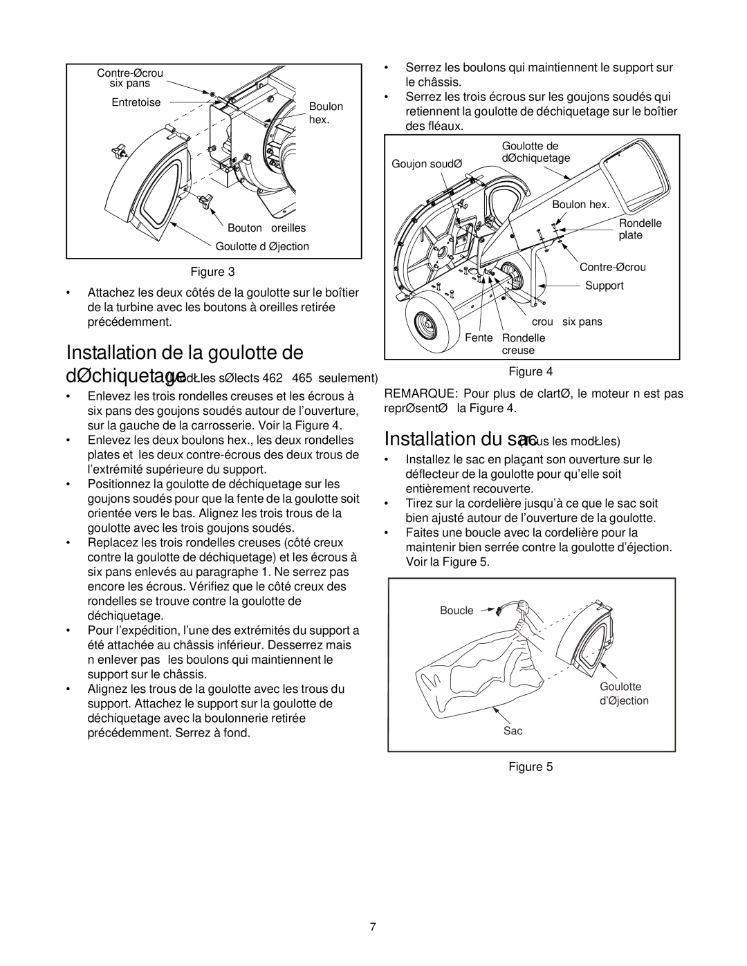 MTD 465 manual Sac du Installation, Déchiquetage 