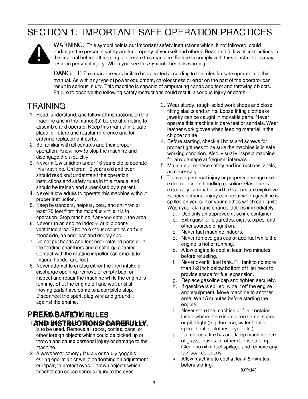 MTD 465 manual Important Safe Operation Practices, Training, Preparation 