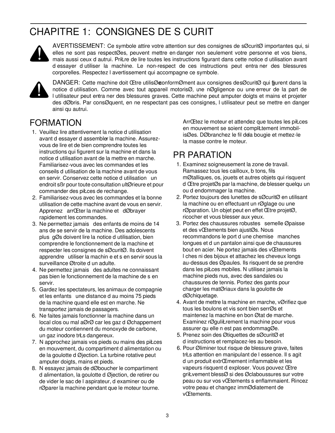 MTD 465 manual Formation, Sécurité DE Consignes 1 Chapitre 