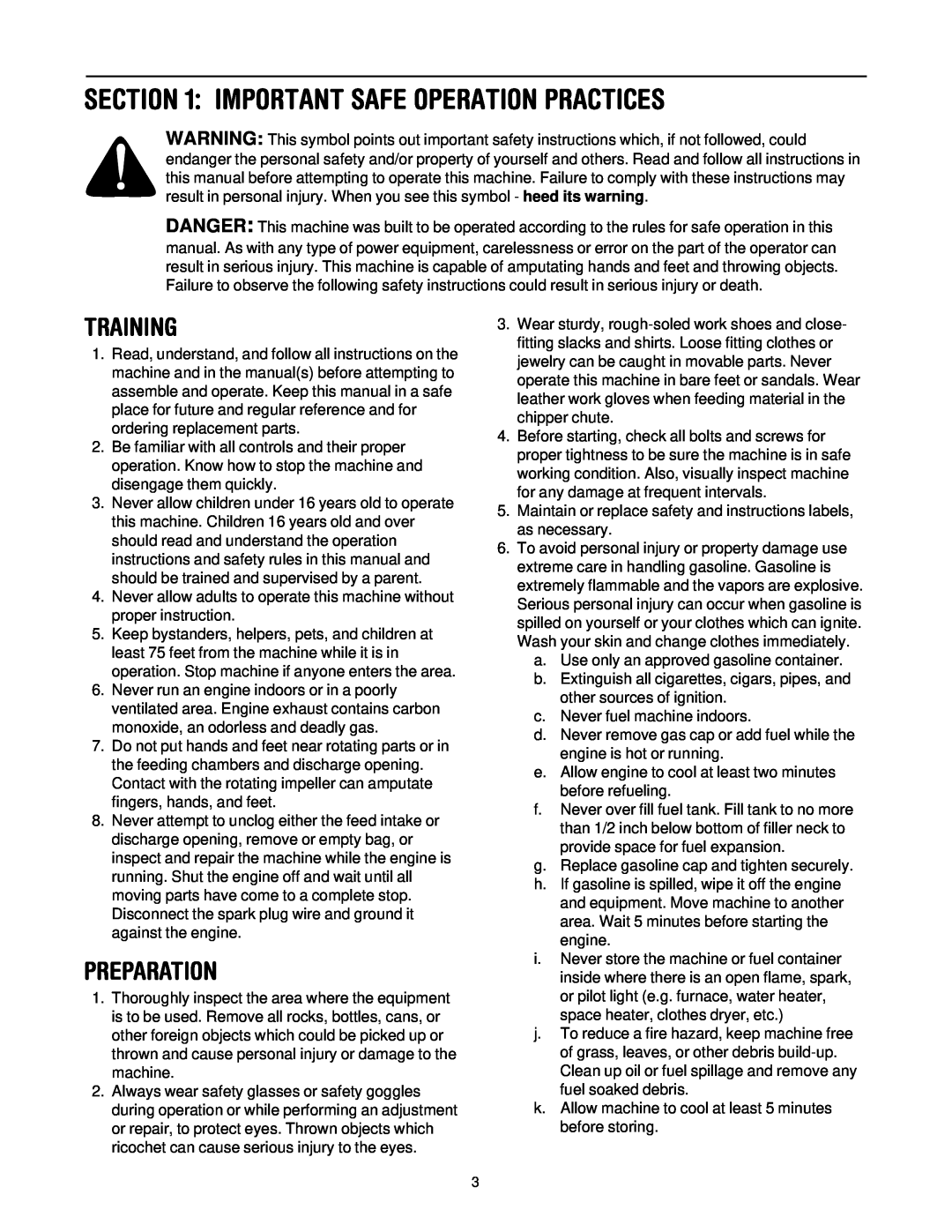 MTD 465 manual Important Safe Operation Practices, Training, Preparation 