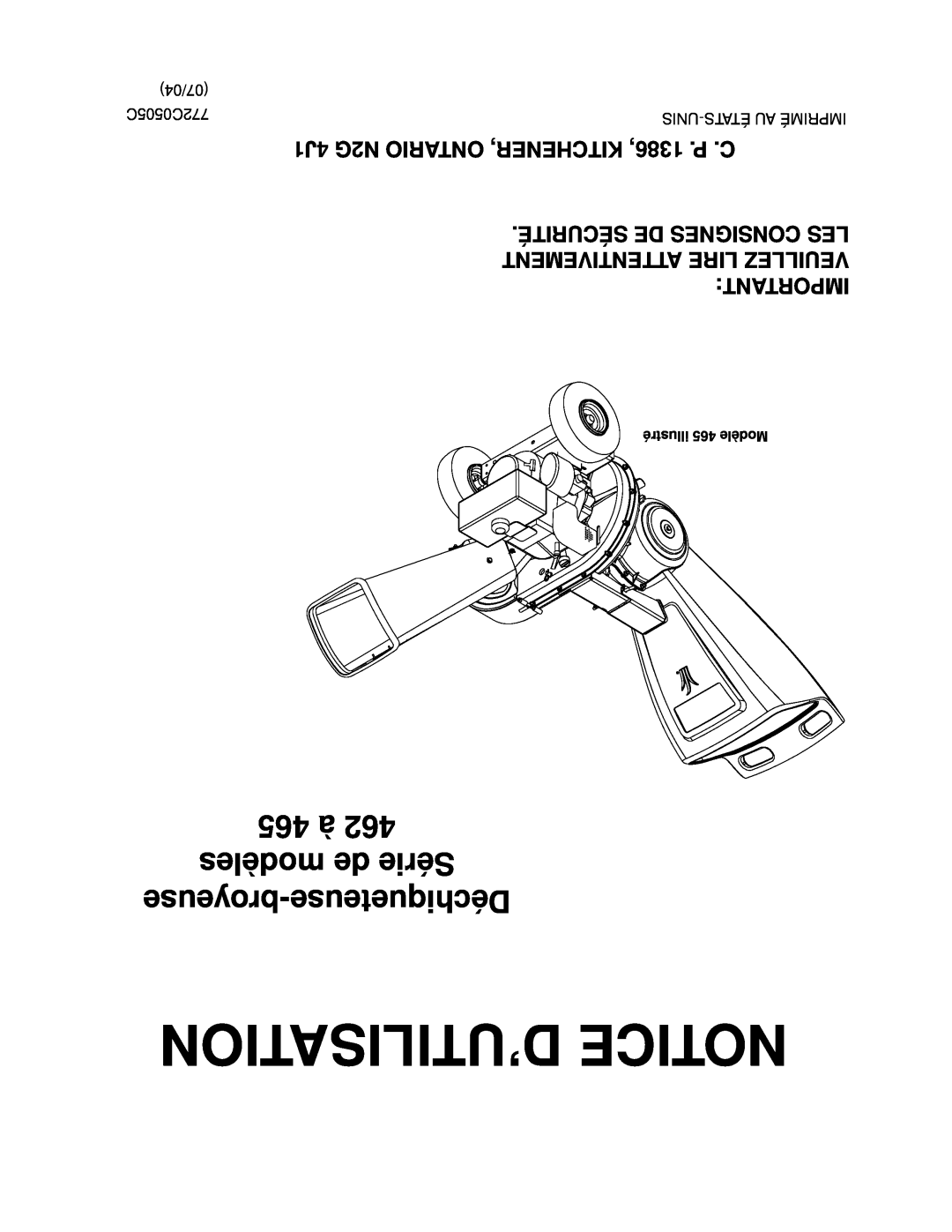 MTD D’Utilisation Notice, 4J1 N2G ONTARIO KITCHENER, 1386, .P .C, 465 à 462 modèles de Série broyeuse-Déchiqueteuse 