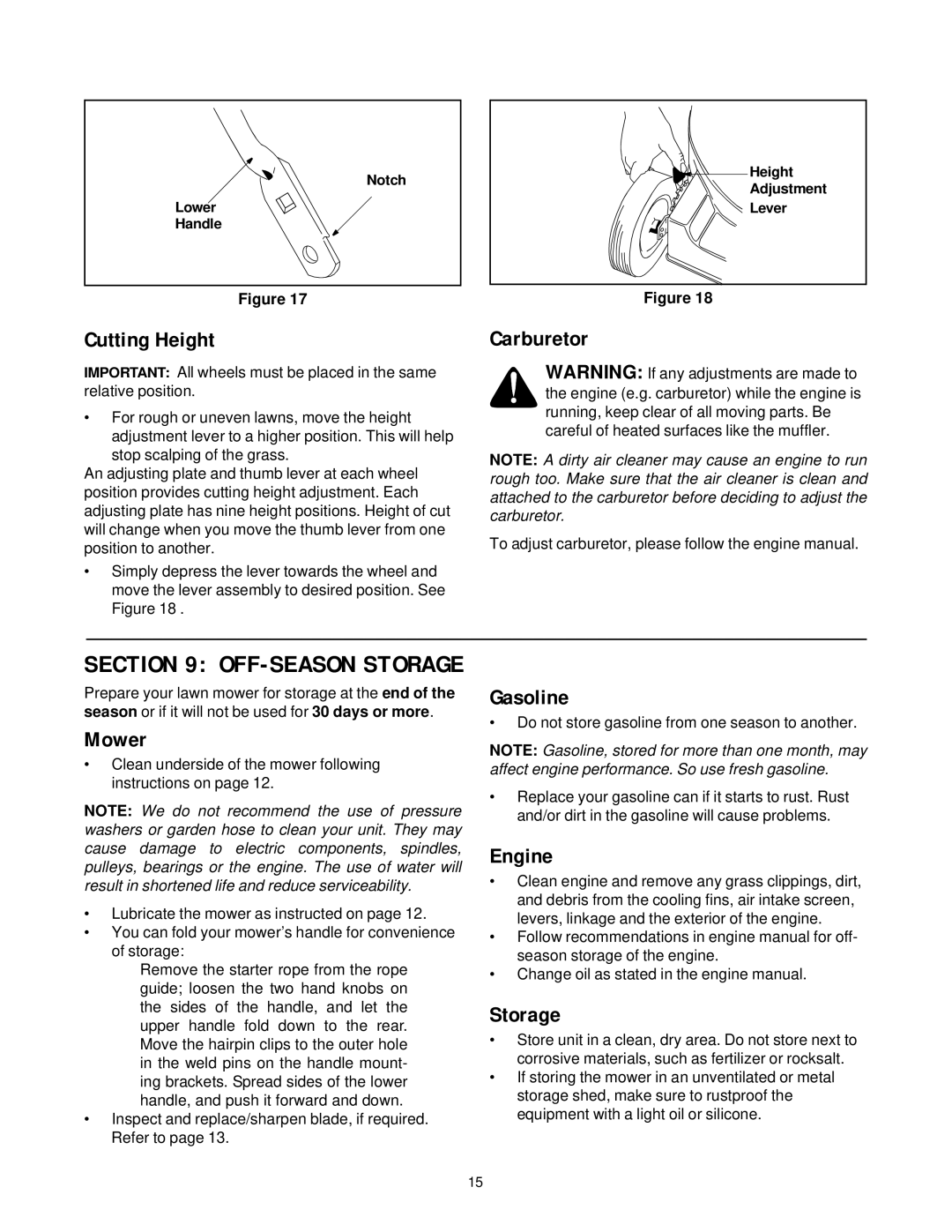 MTD 469 manual Cutting Height, Carburetor, Mower, Gasoline, Engine, Storage 