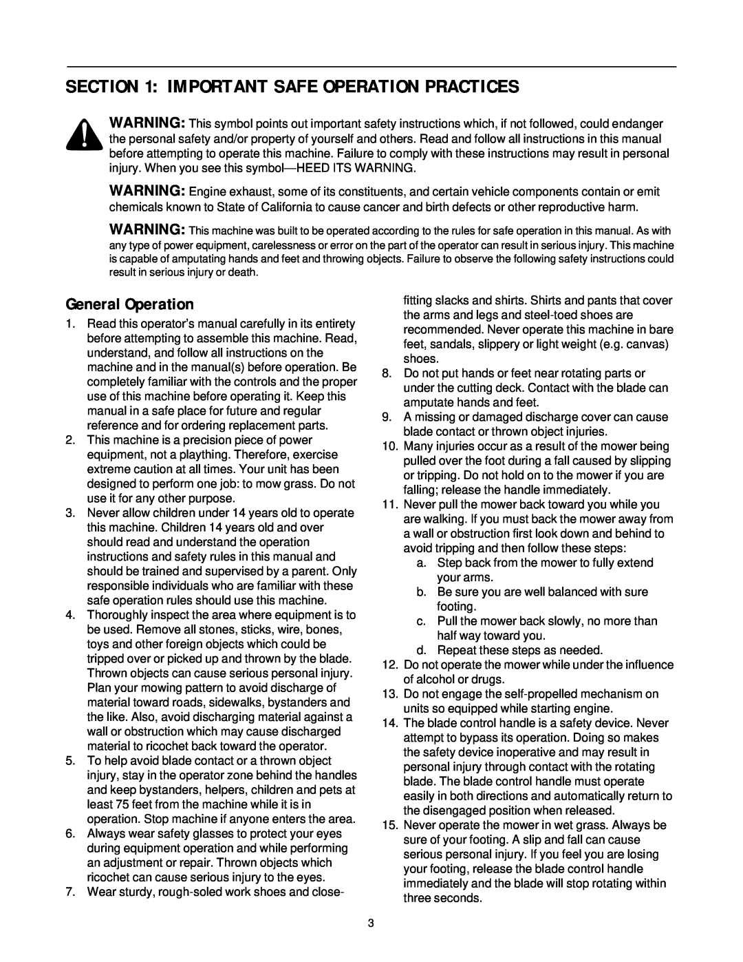 MTD 469 manual Important Safe Operation Practices, General Operation 
