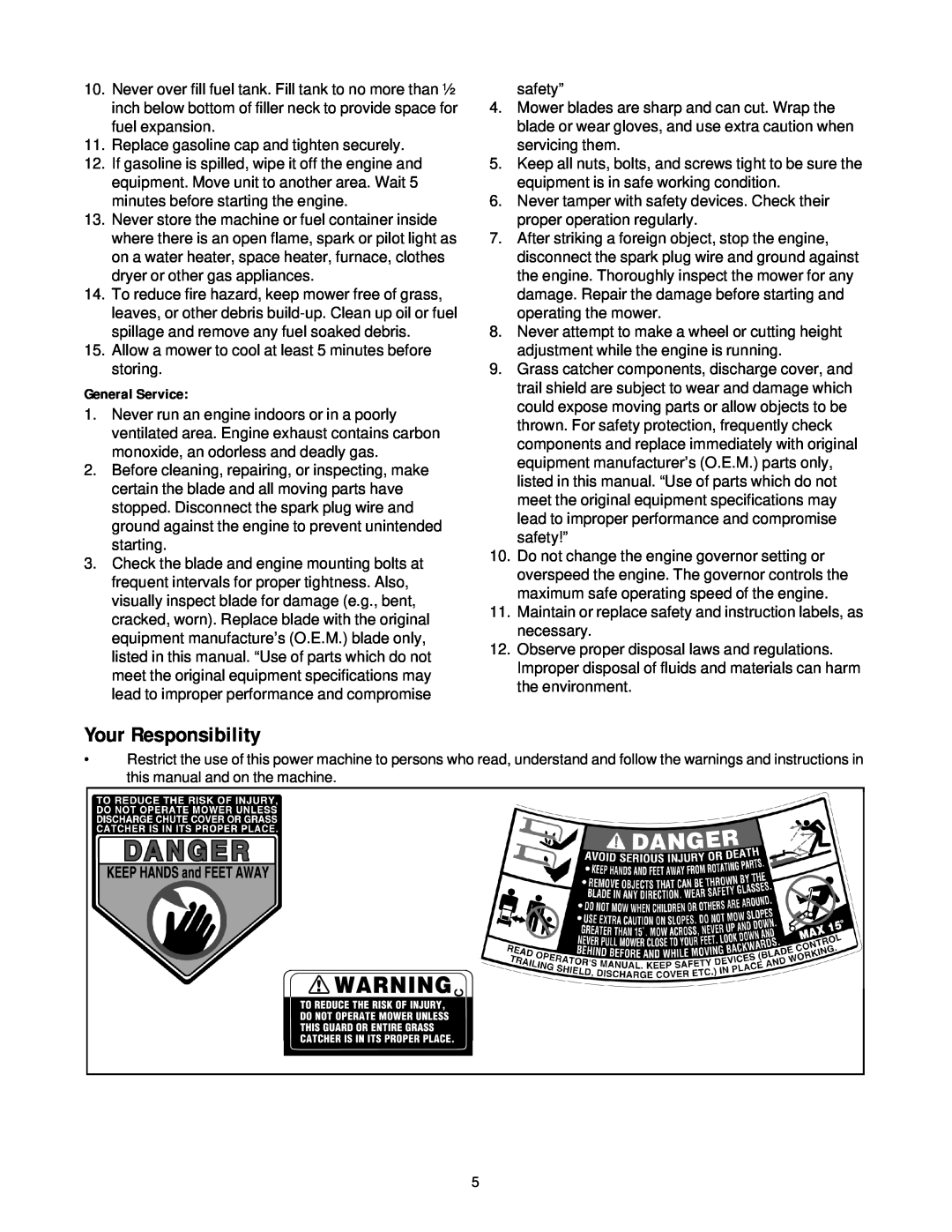 MTD 469 manual Your Responsibility, General Service 