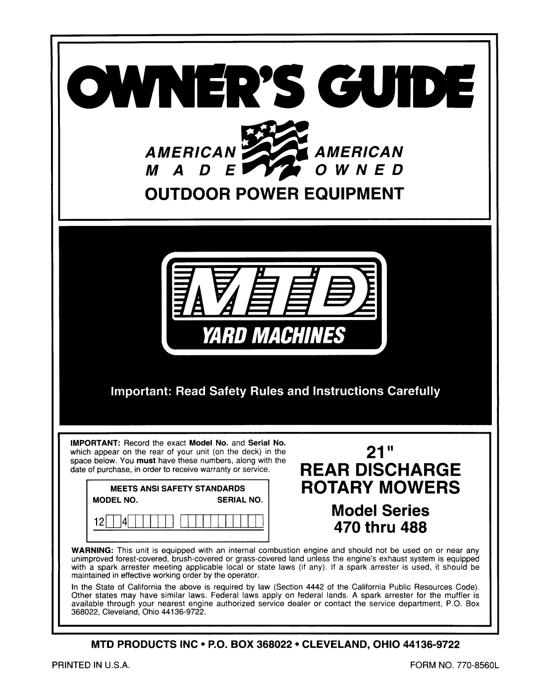 MTD 470 thru 488 manual 