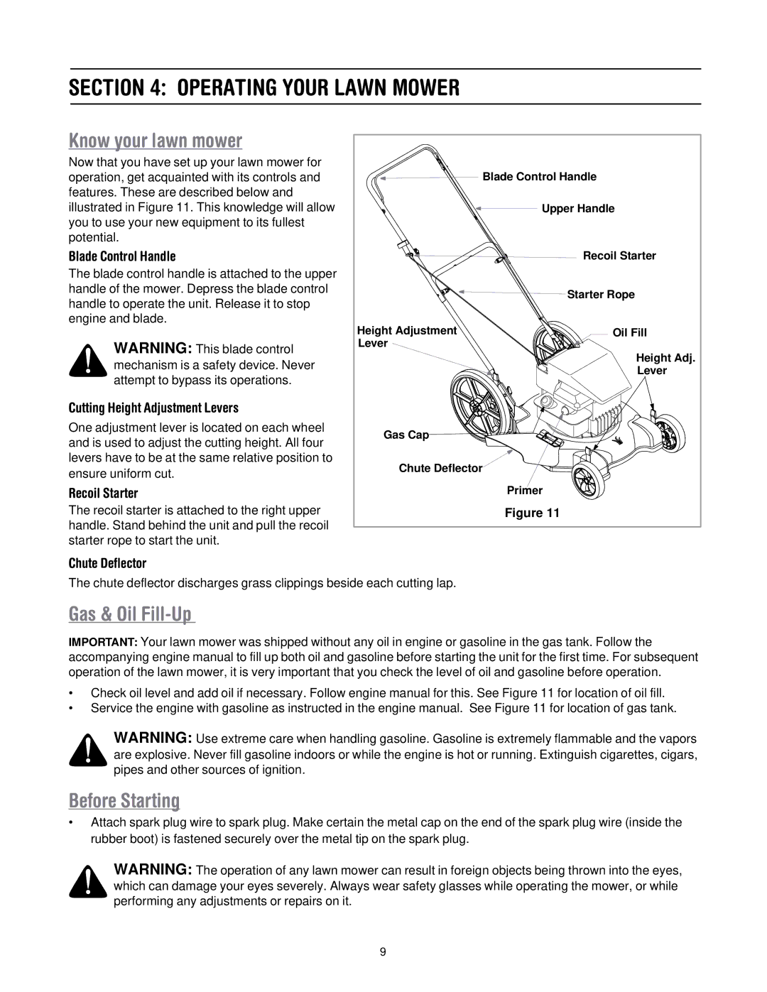 MTD 50 manual Operating Your Lawn Mower, Know your lawn mower, Gas & Oil Fill-Up, Before Starting 