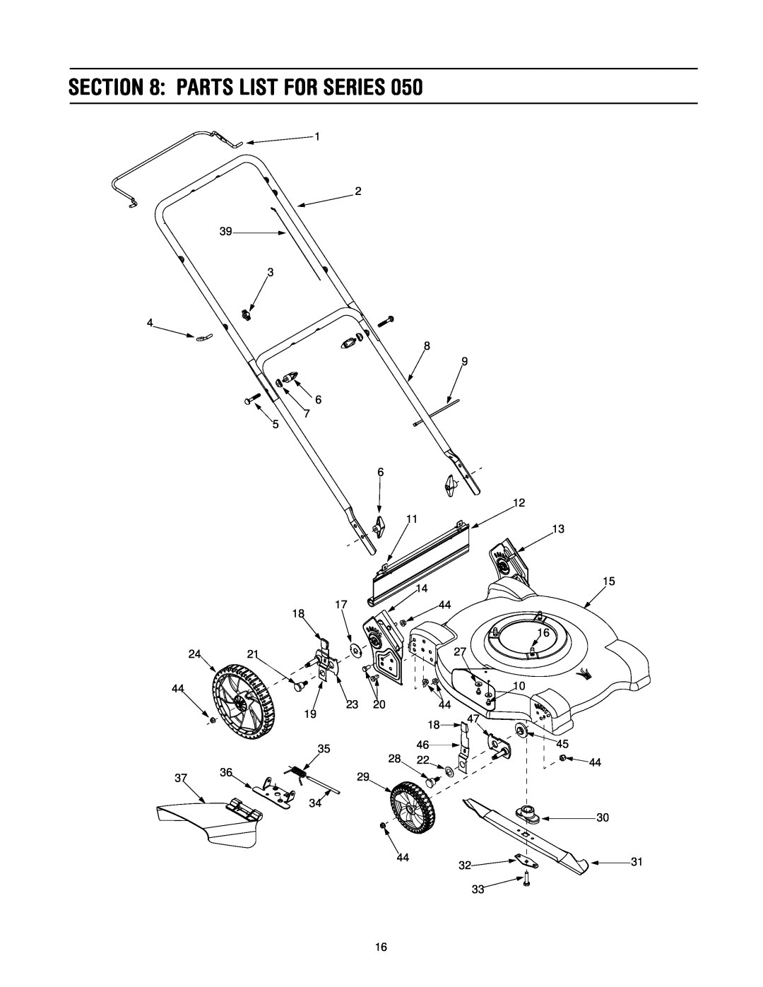 MTD 50 manual Parts List For Series 