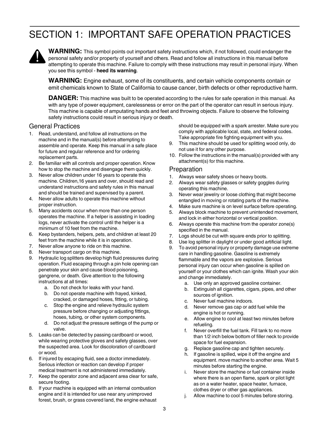 MTD 500, 510 manual Important Safe Operation Practices, General Practices, Preparation 