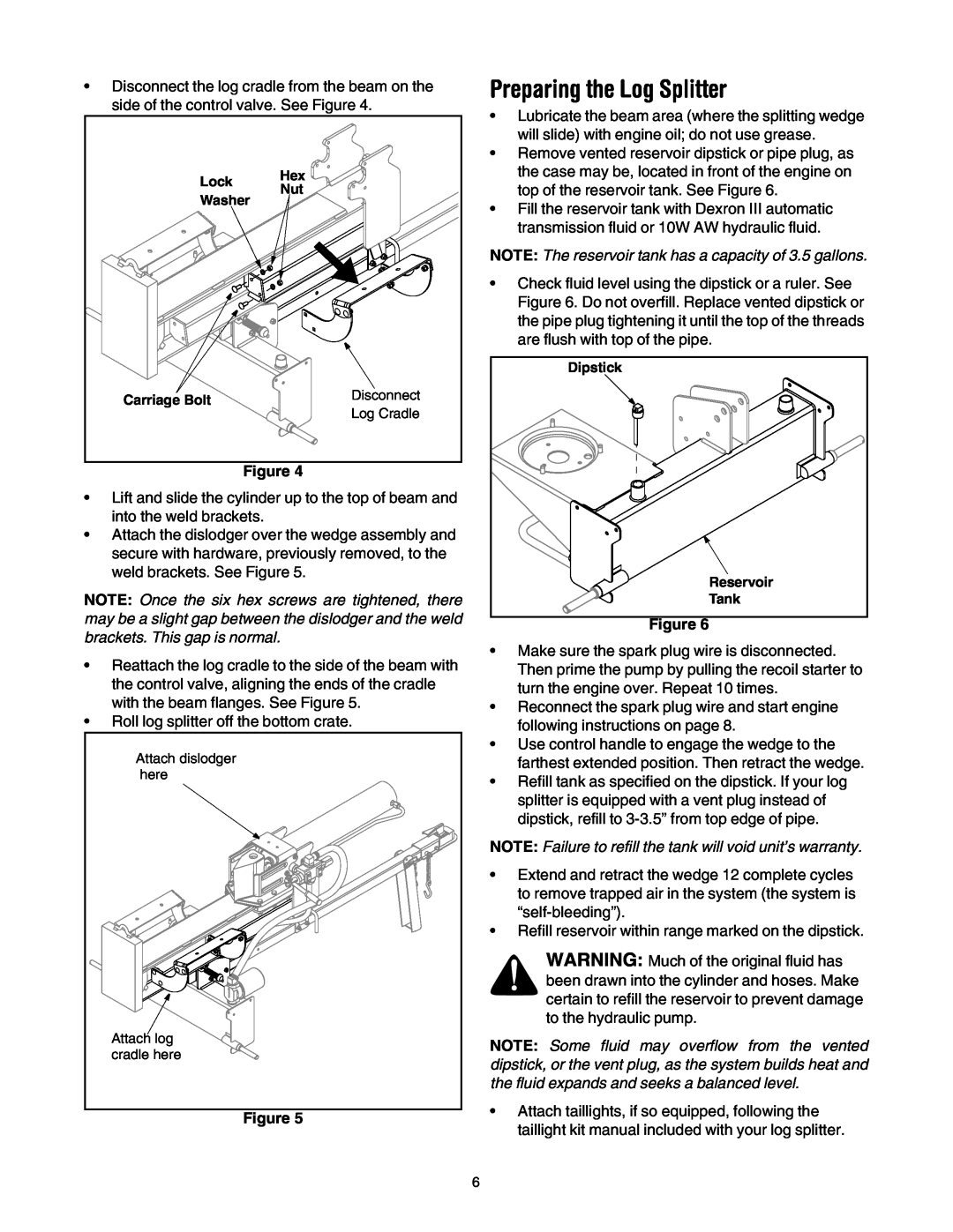 MTD 500, 510 manual Preparing the Log Splitter 