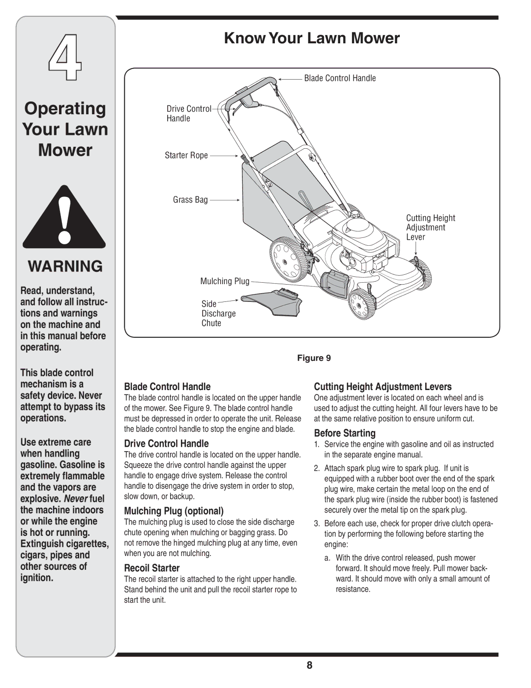 MTD 500 Series warranty Operating Your Lawn Mower, Know Your Lawn Mower 