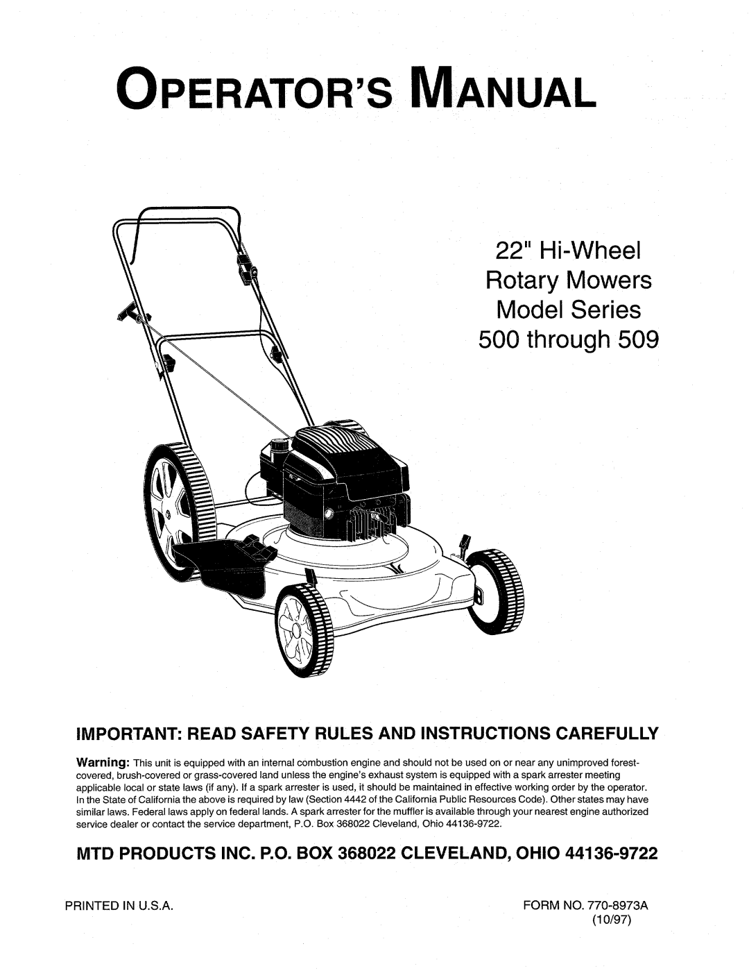 MTD 500 through 509 manual 