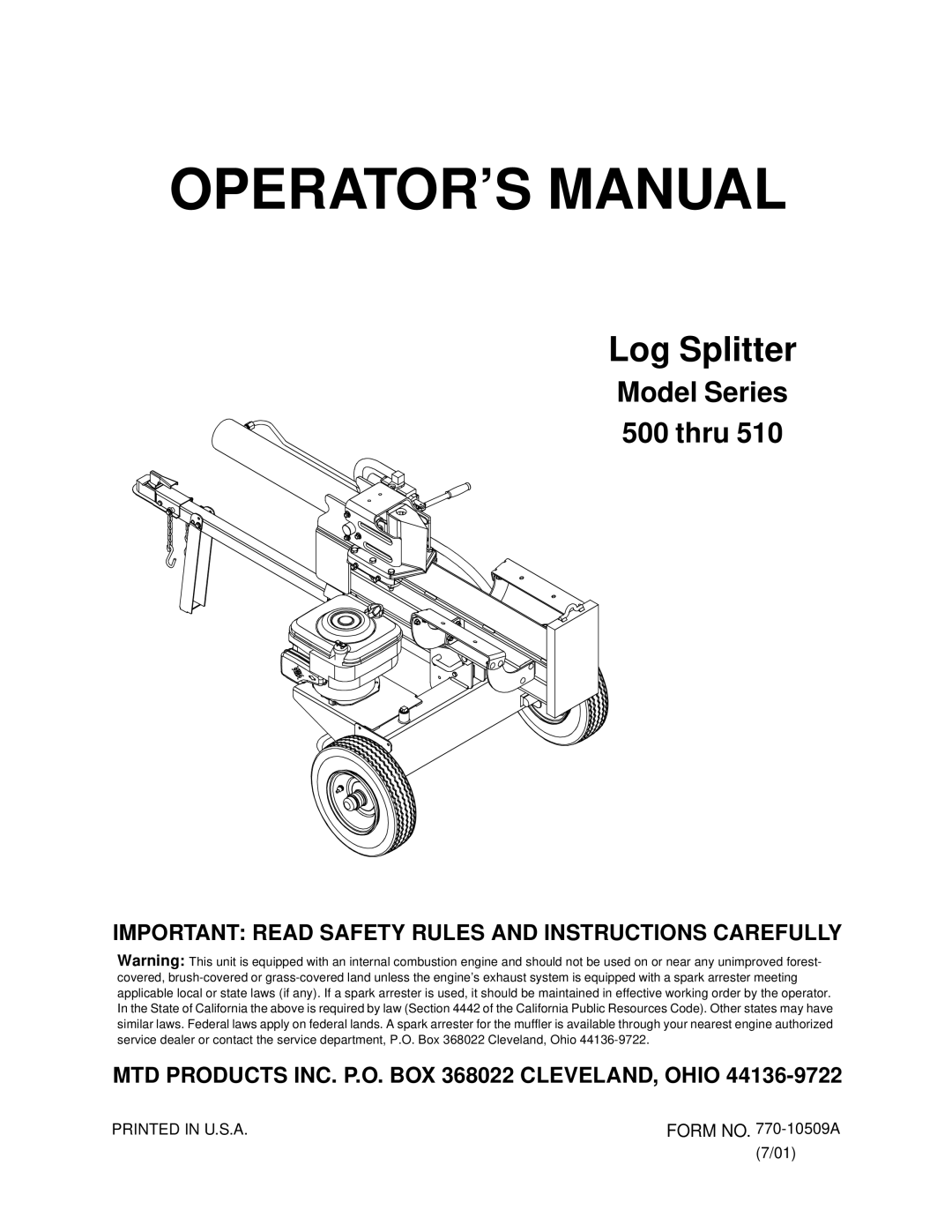 MTD 500 thru 510 manual OPERATOR’S Manual 