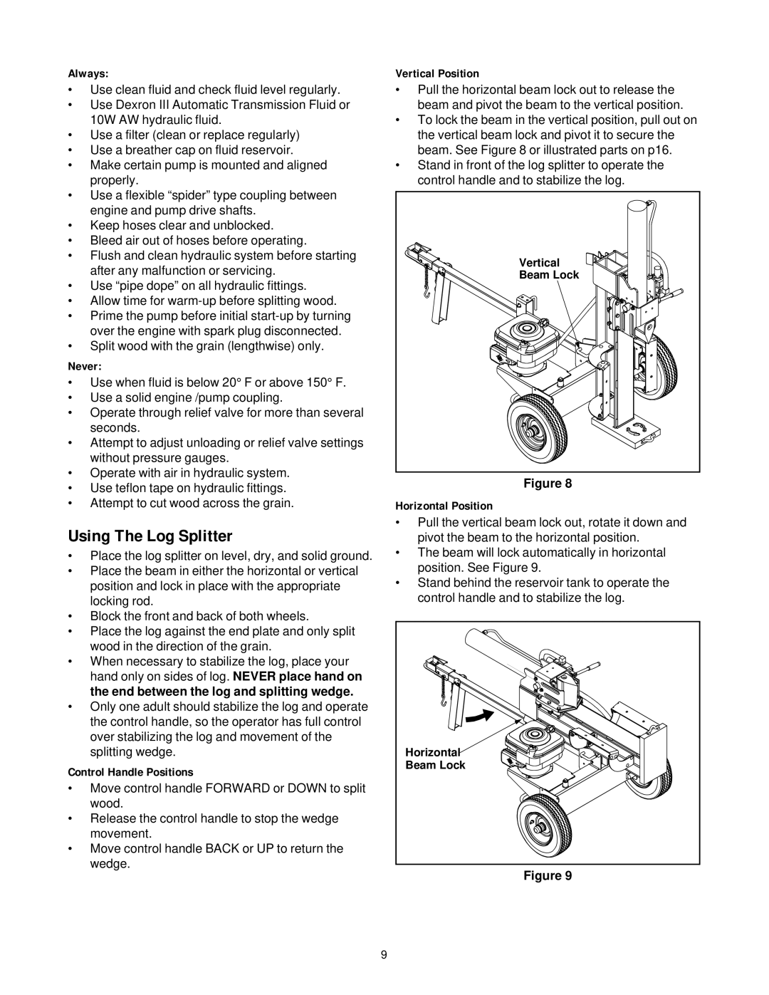 MTD 500 thru 510 manual Using The Log Splitter 