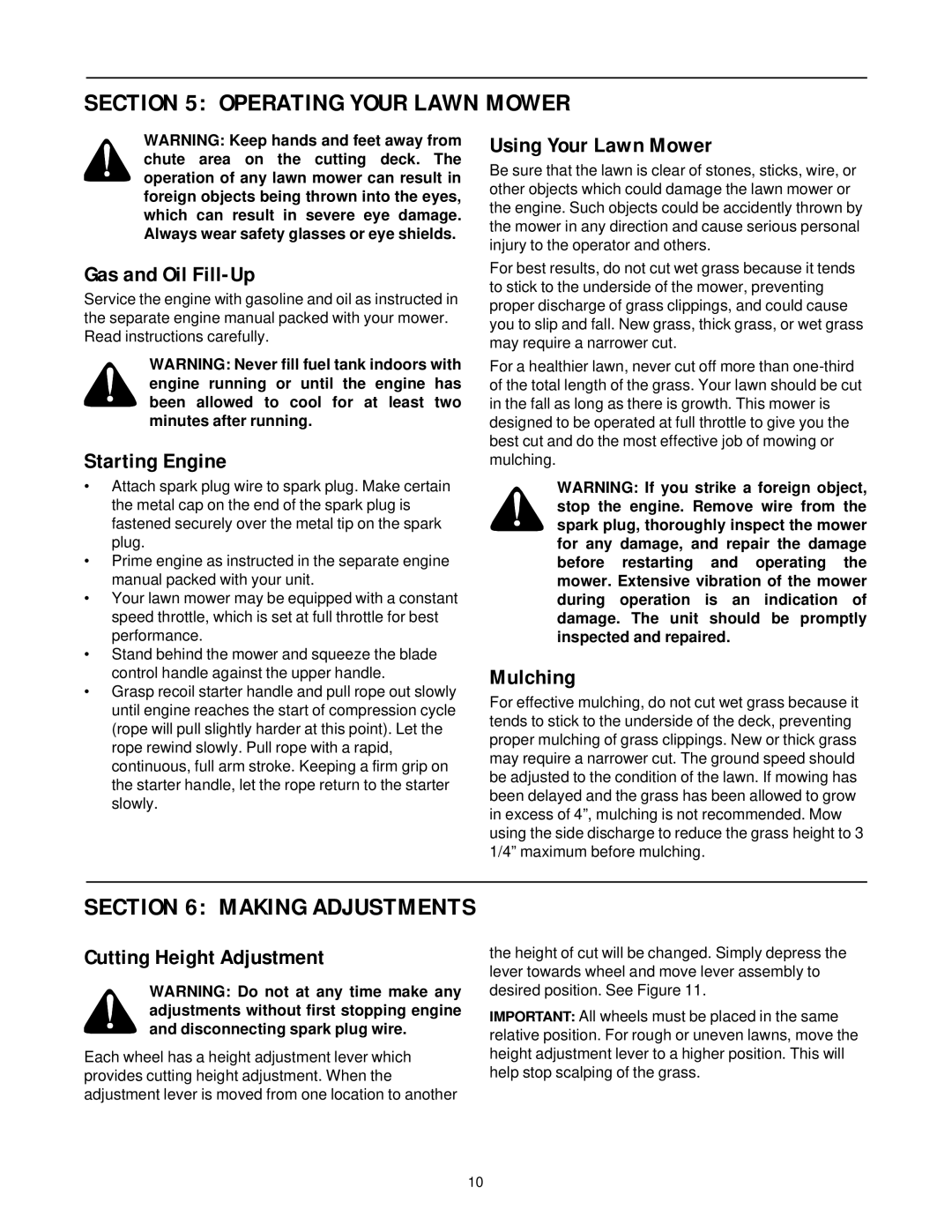 MTD 500 Thru 519 manual Operating Your Lawn Mower, Making Adjustments 