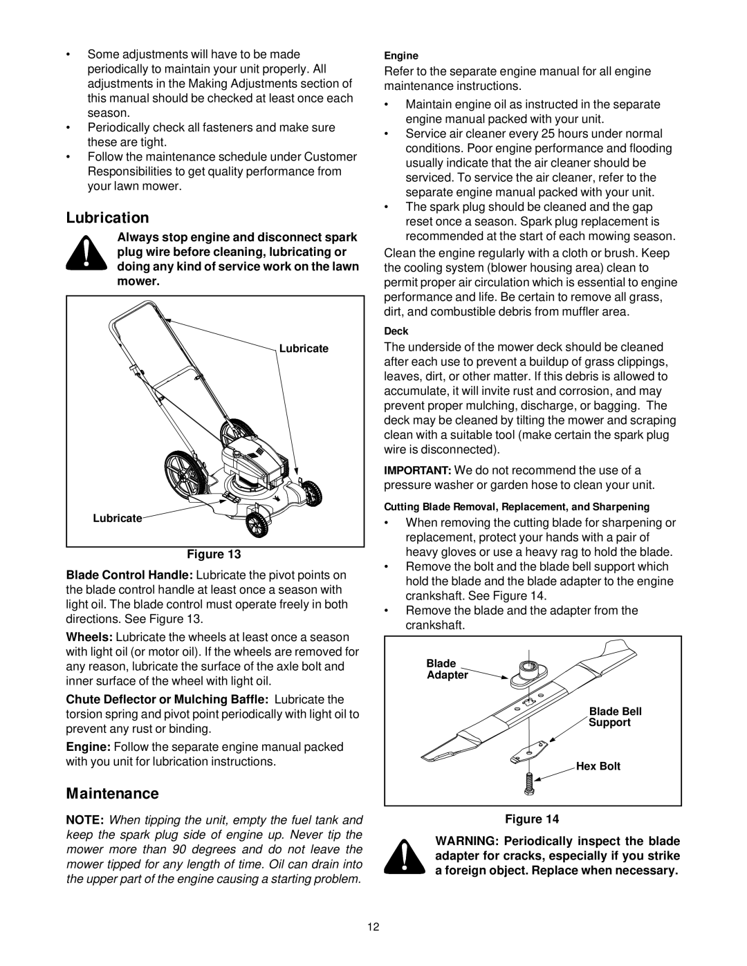 MTD 500 Thru 519 manual Lubrication, Maintenance 