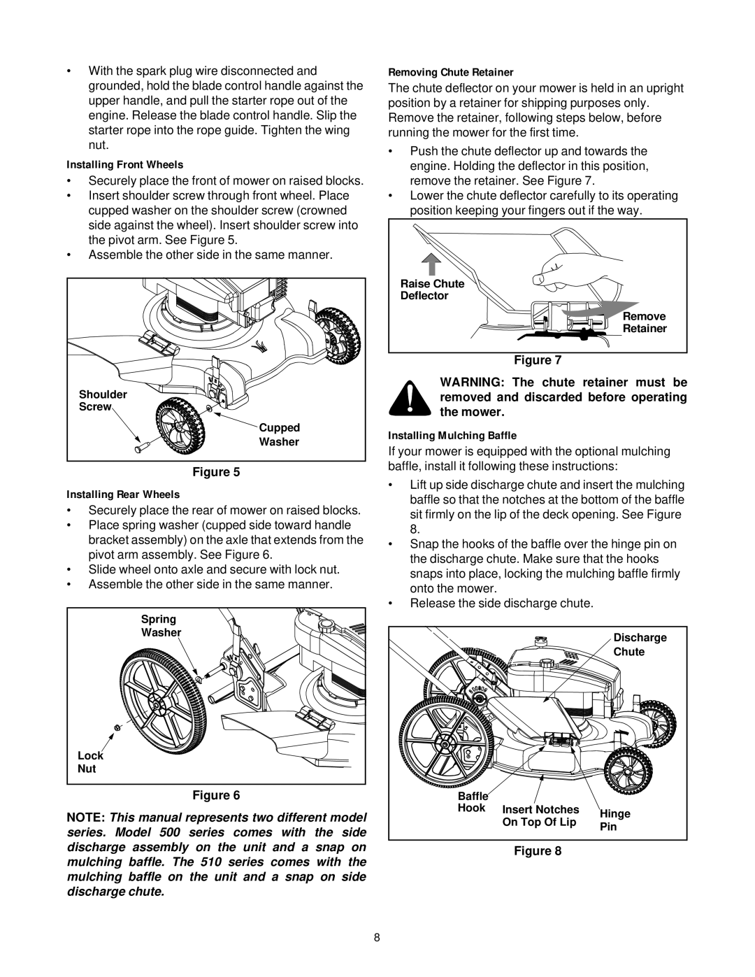 MTD 500 Thru 519 manual Installing Front Wheels 