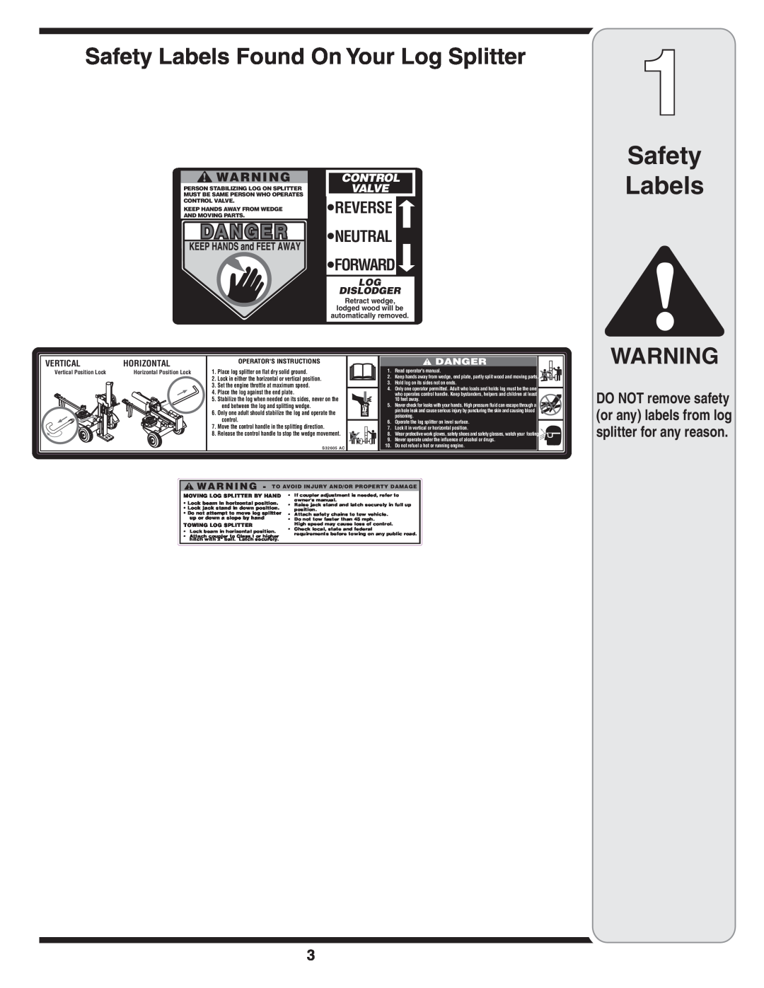 MTD 510 warranty Safety Labels Found On Your Log Splitter 