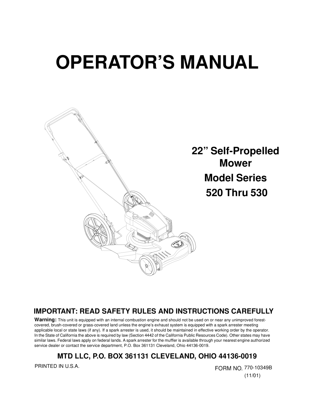 MTD 520, 530 manual OPERATOR’S Manual 