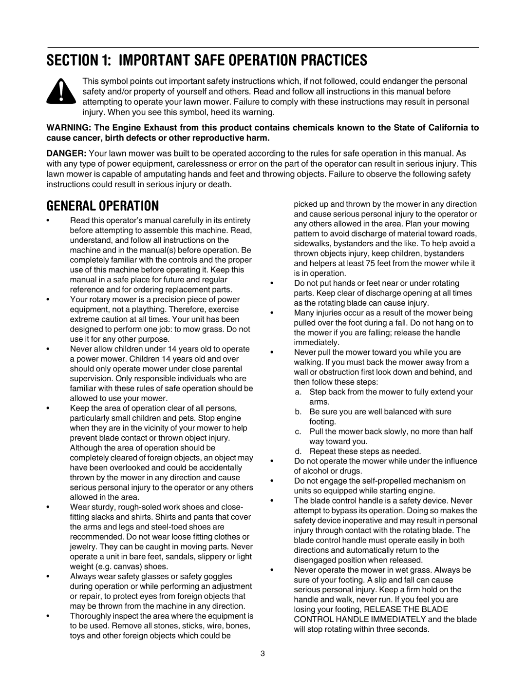 MTD 540 Series manual Important Safe Operation Practices, General Operation 