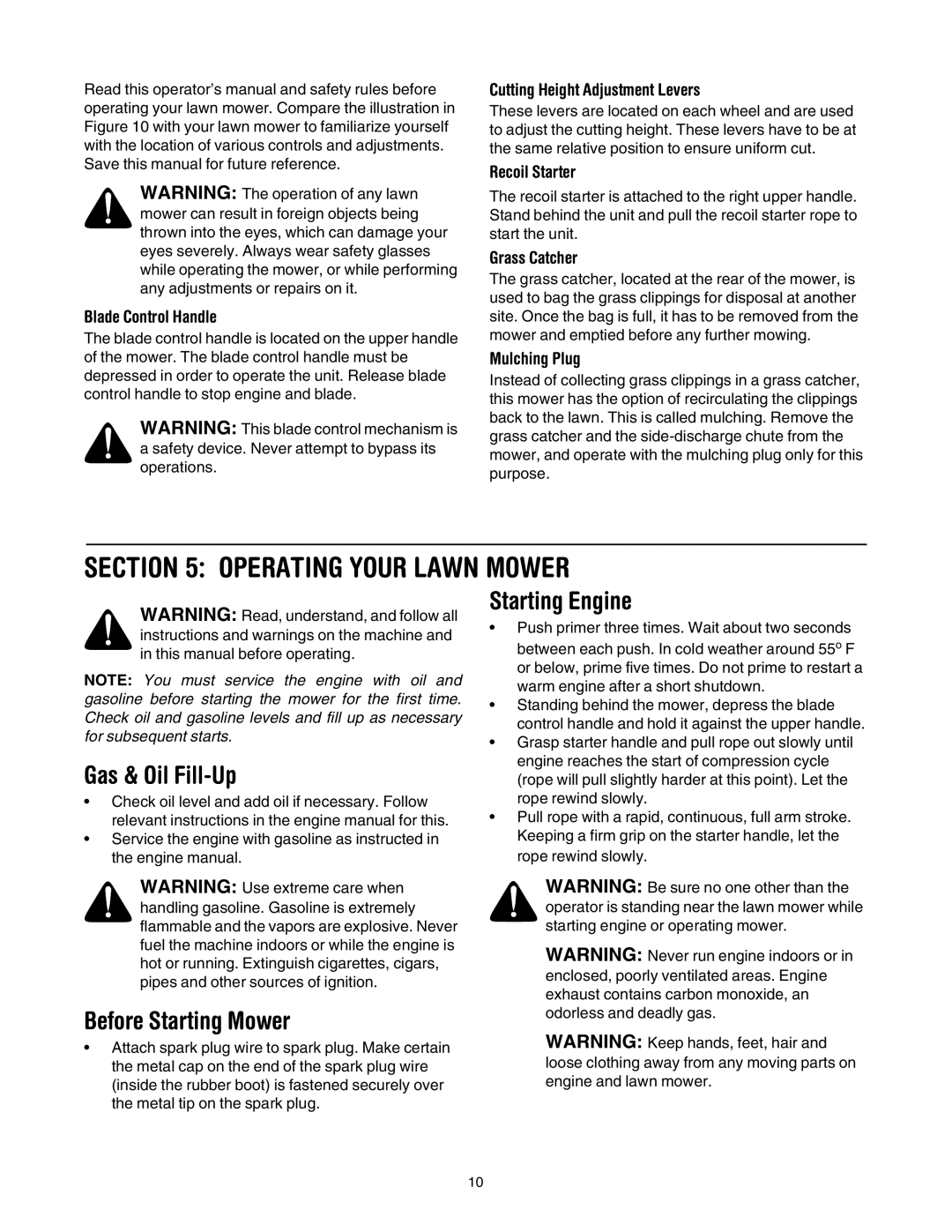 MTD 549 manual Operating Your Lawn Mower, Gas & Oil Fill-Up, Before Starting Mower, Starting Engine 