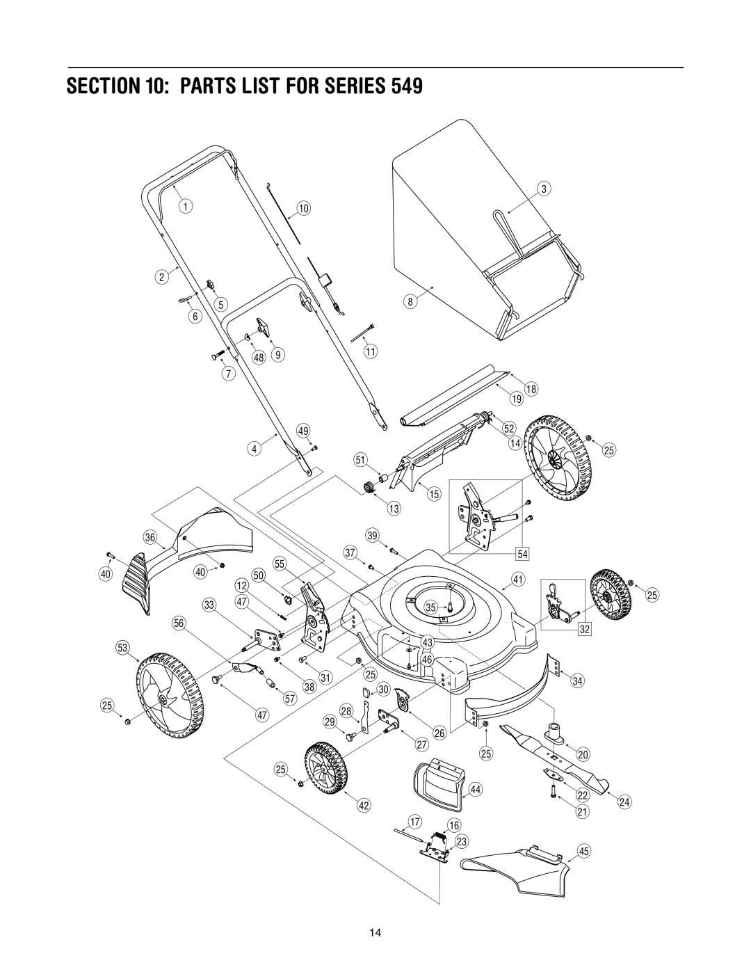 MTD 549 manual Parts List for Series 