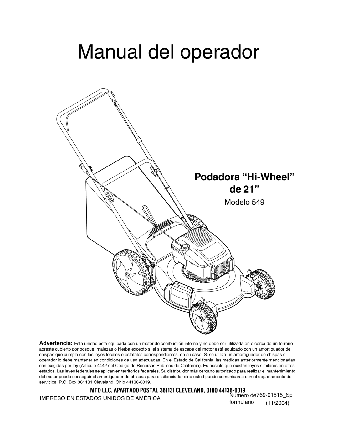 MTD 549 manual Manual del operador 