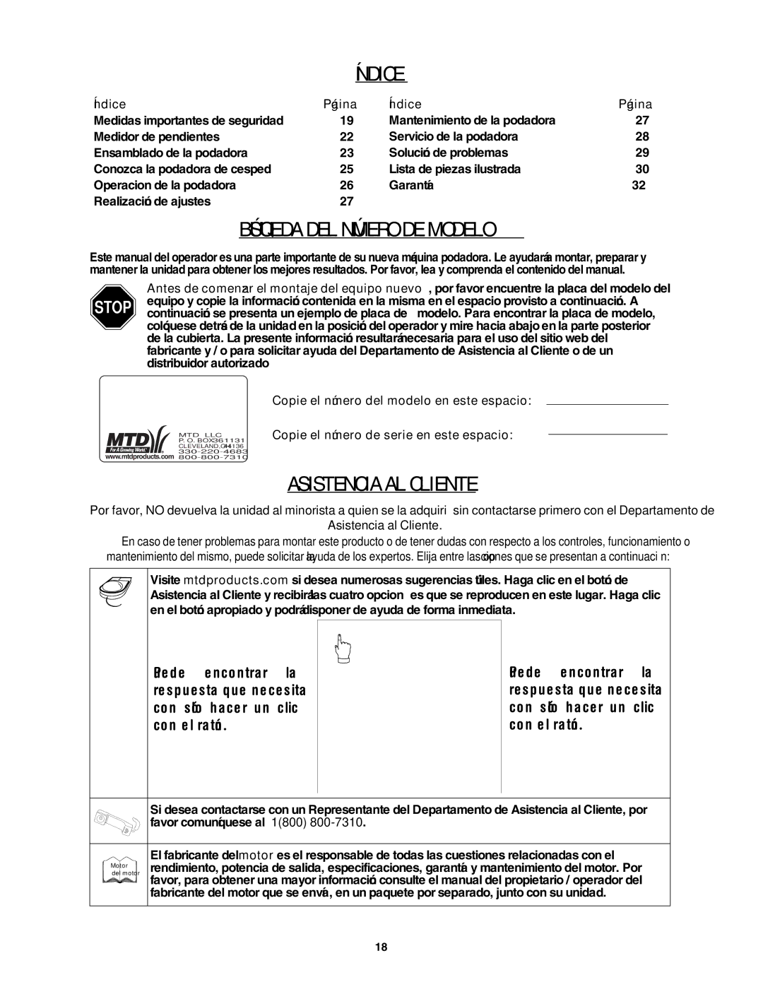 MTD 549 manual Índice 