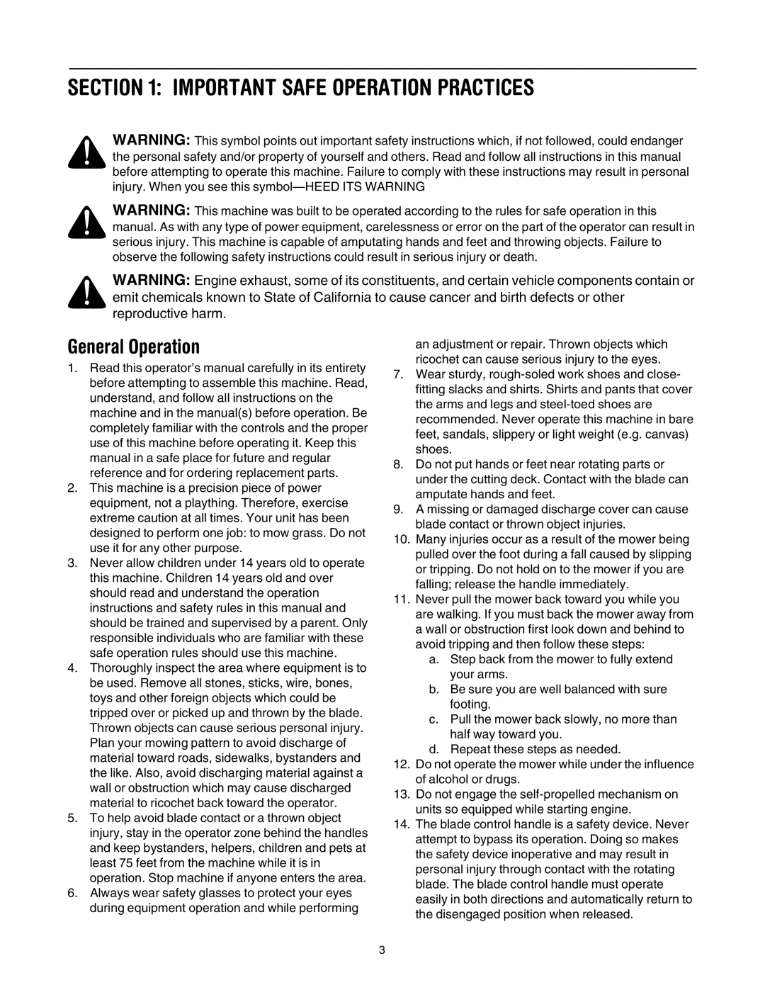 MTD 549 manual Important Safe Operation Practices, General Operation 