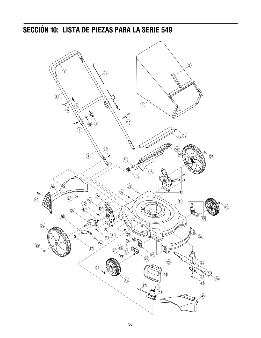 MTD 549 manual Sección 10 Lista DE Piezas Para LA Serie 