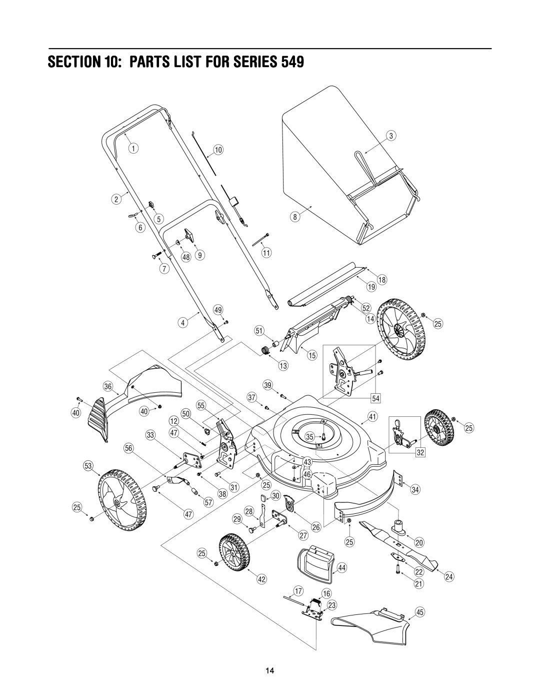 MTD 549 manual Parts List For Series 