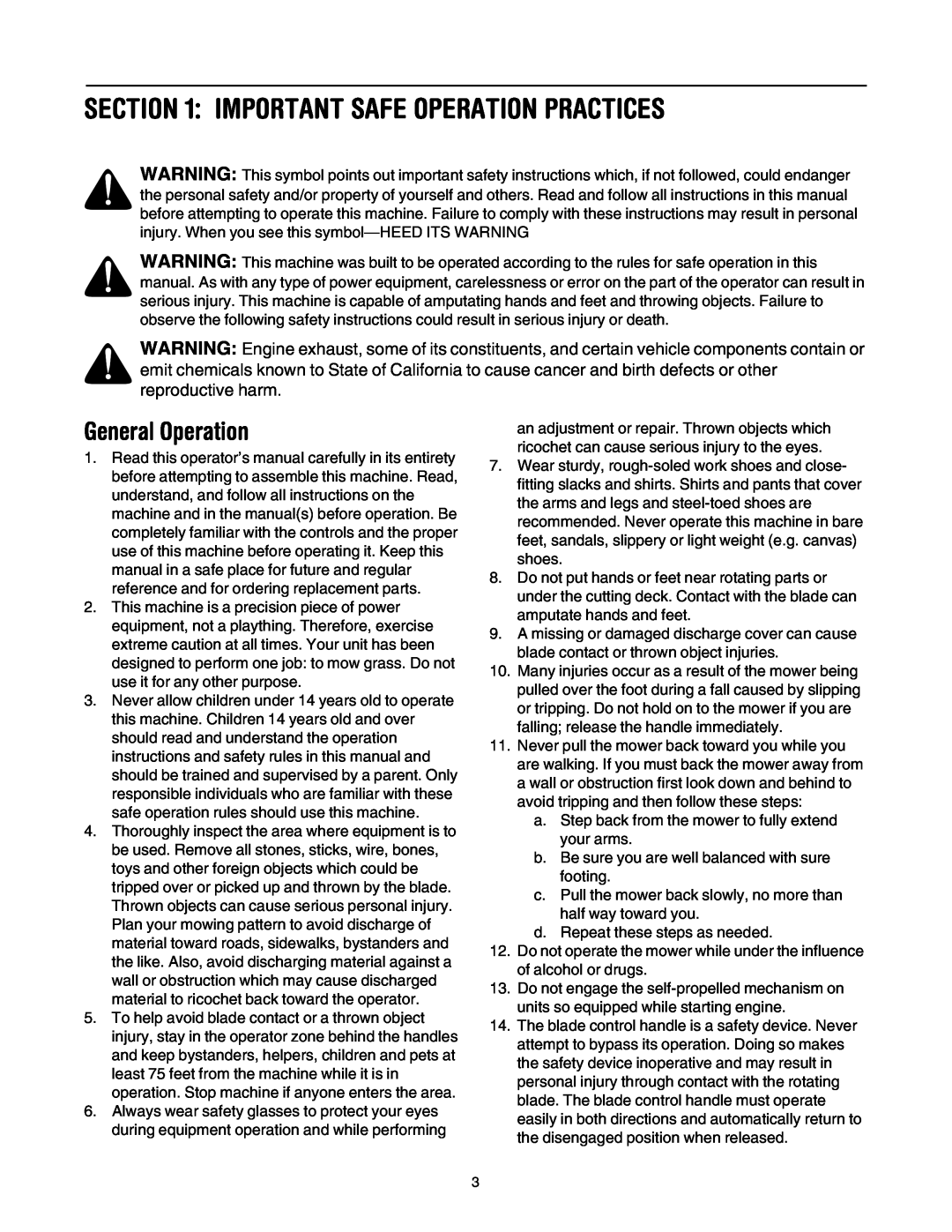 MTD 549 manual Important Safe Operation Practices, General Operation 