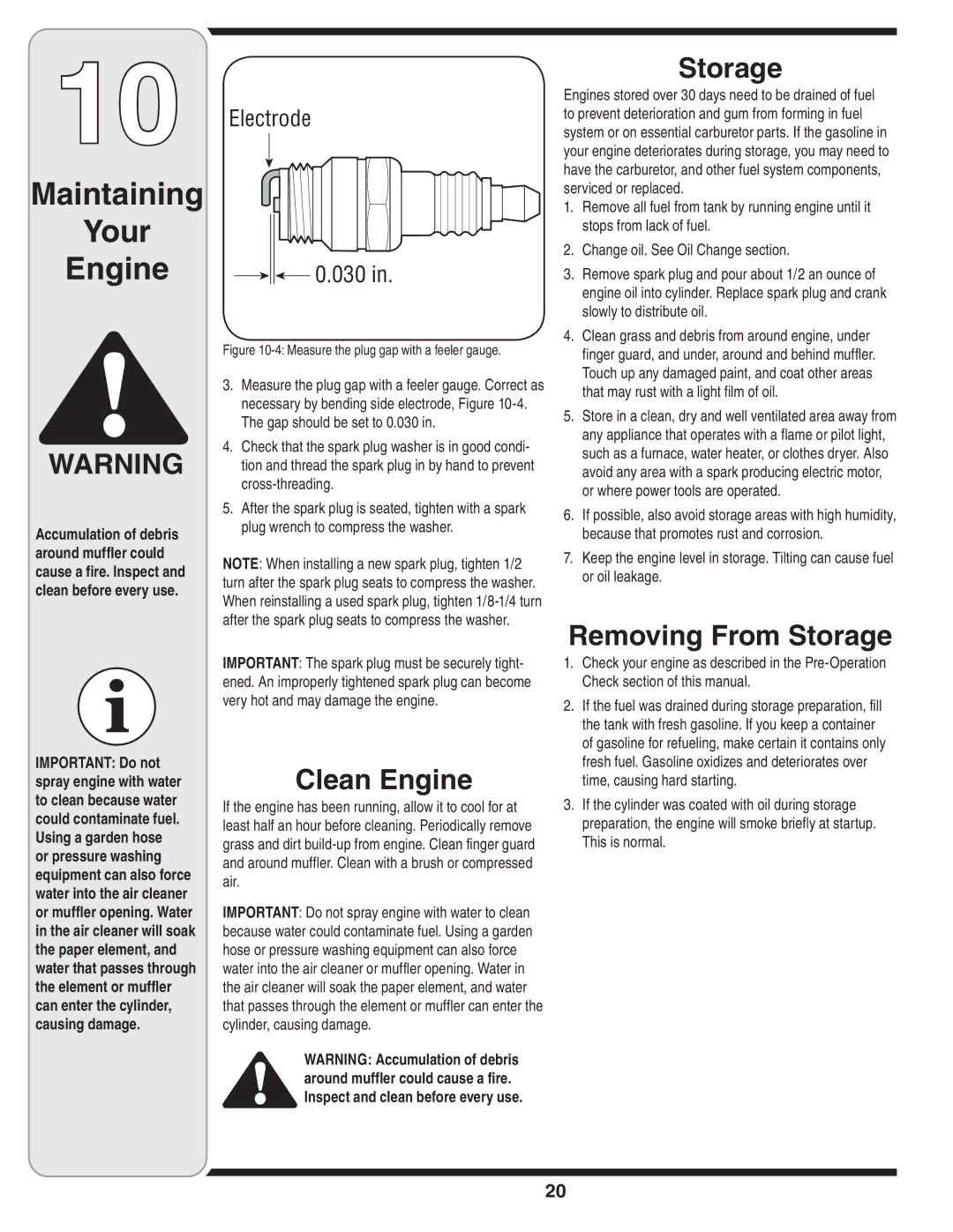 MTD 54M warranty Clean Engine, Removing From Storage 