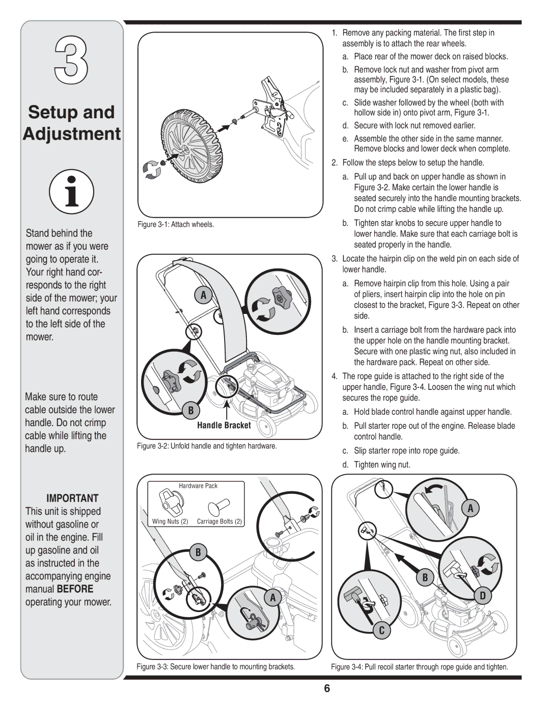 MTD 54M warranty Setup Adjustment, Handle Bracket 