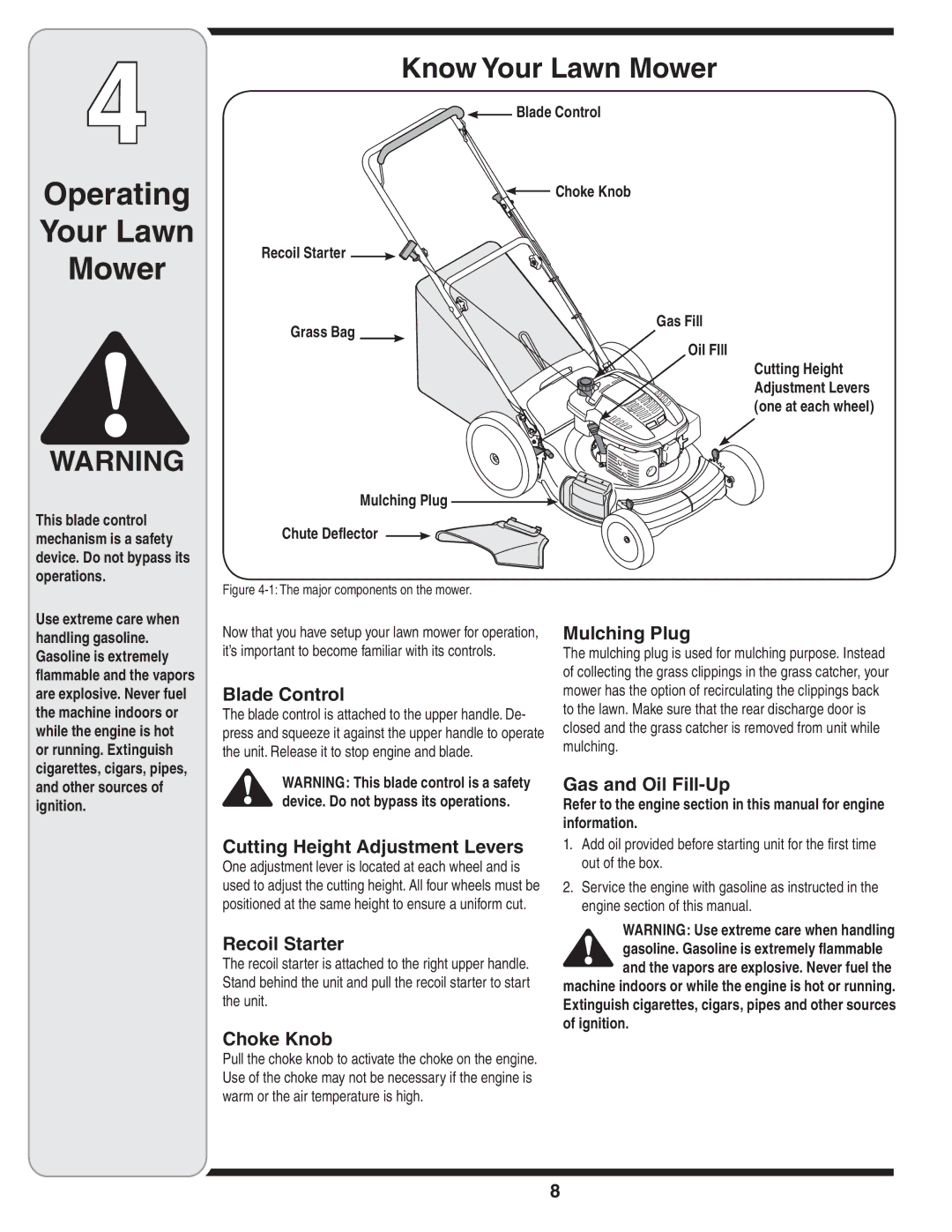 MTD 54M warranty Operating Your Lawn Mower, Know Your Lawn Mower 