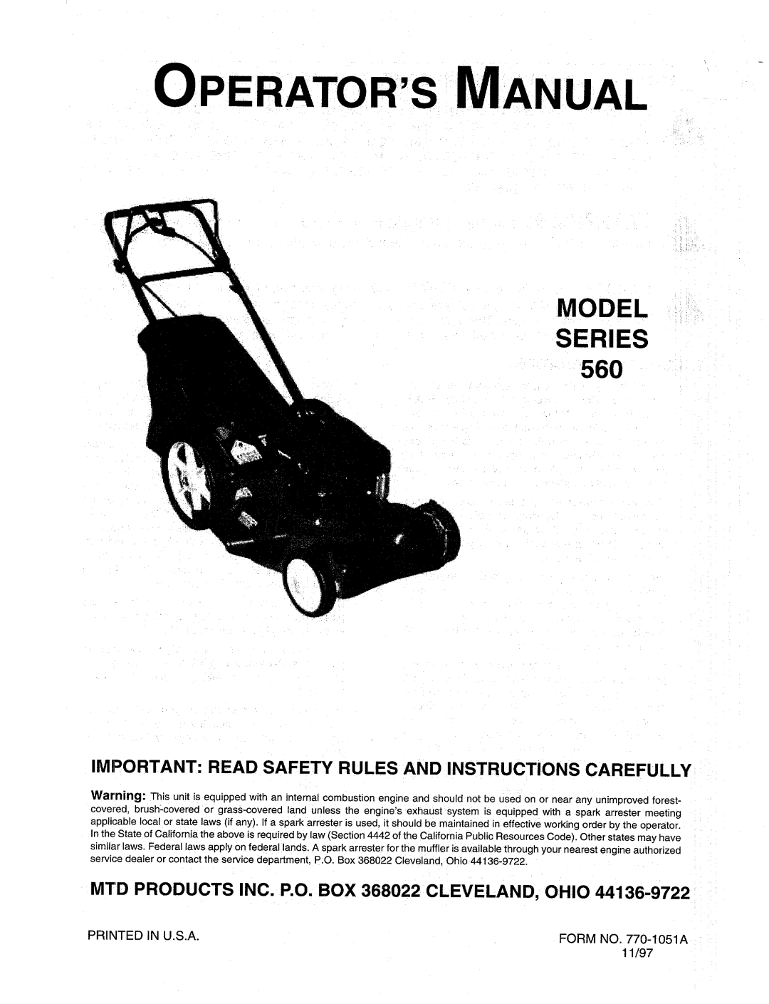 MTD 560 manual 