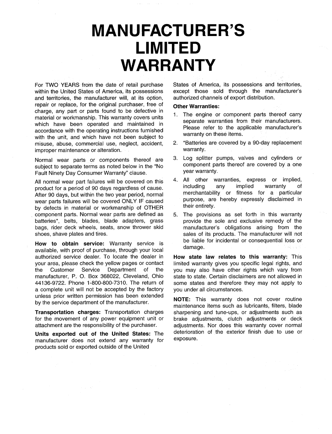 MTD 560 manual 