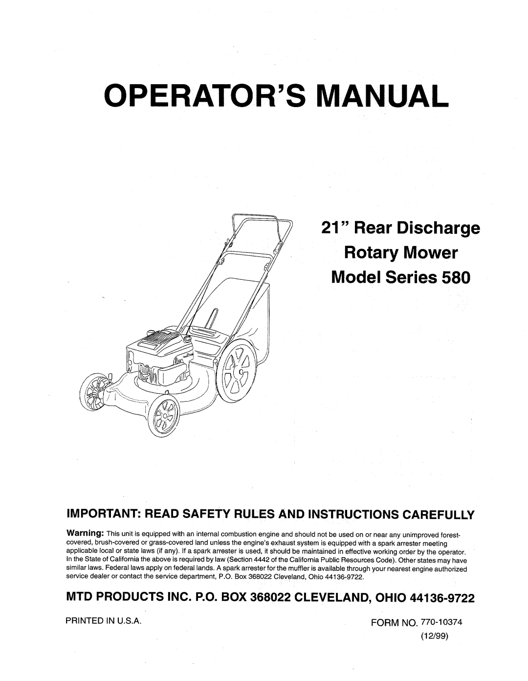 MTD 580 manual 