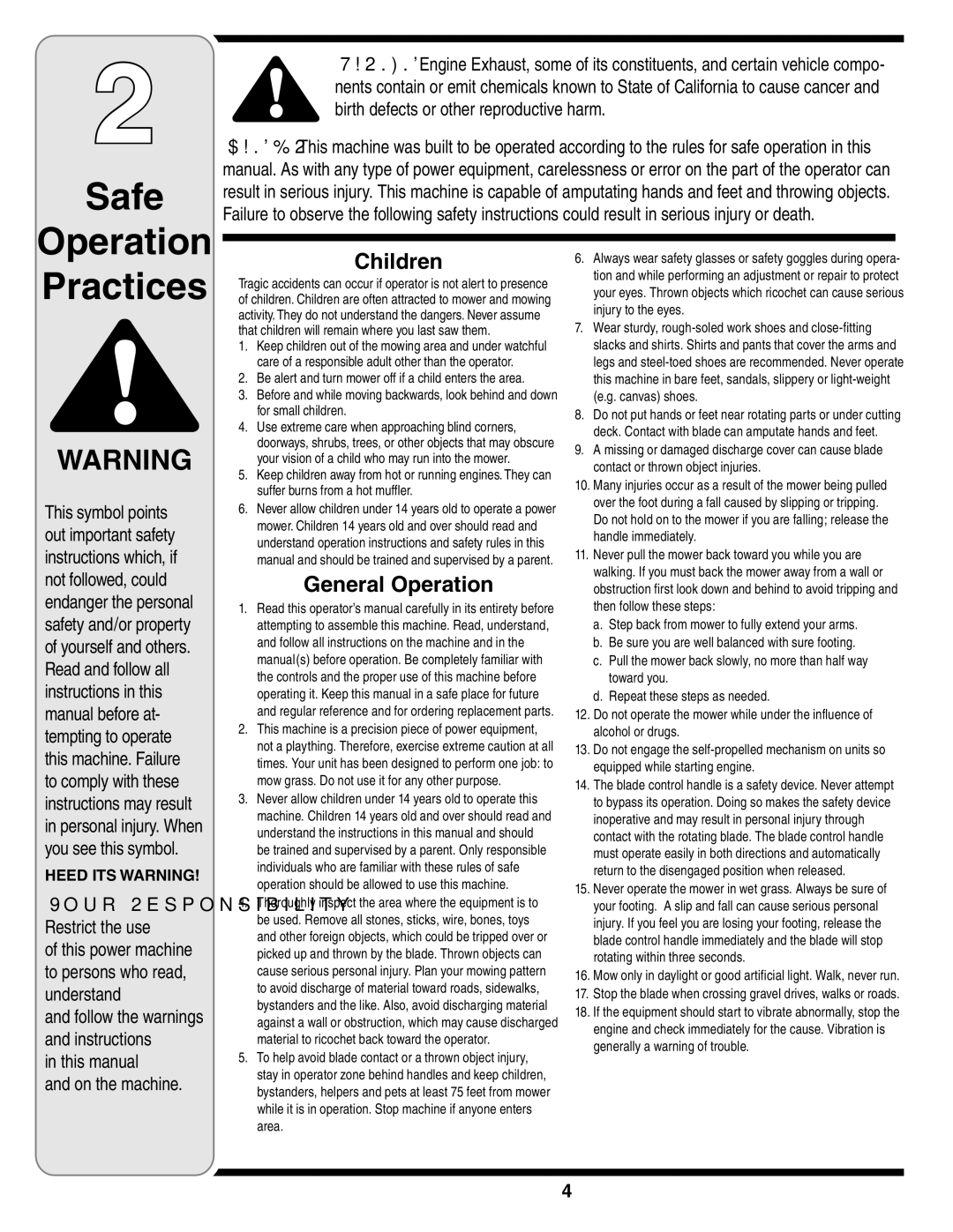 MTD 588 warranty Safe Operation Practices, Your Responsibility 