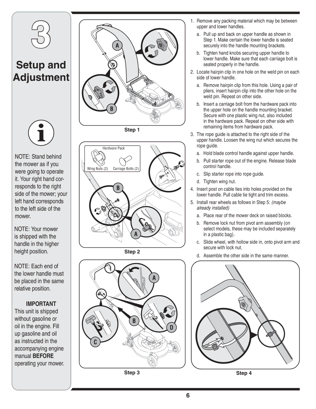 MTD 588 warranty Setup Adjustment, Step 