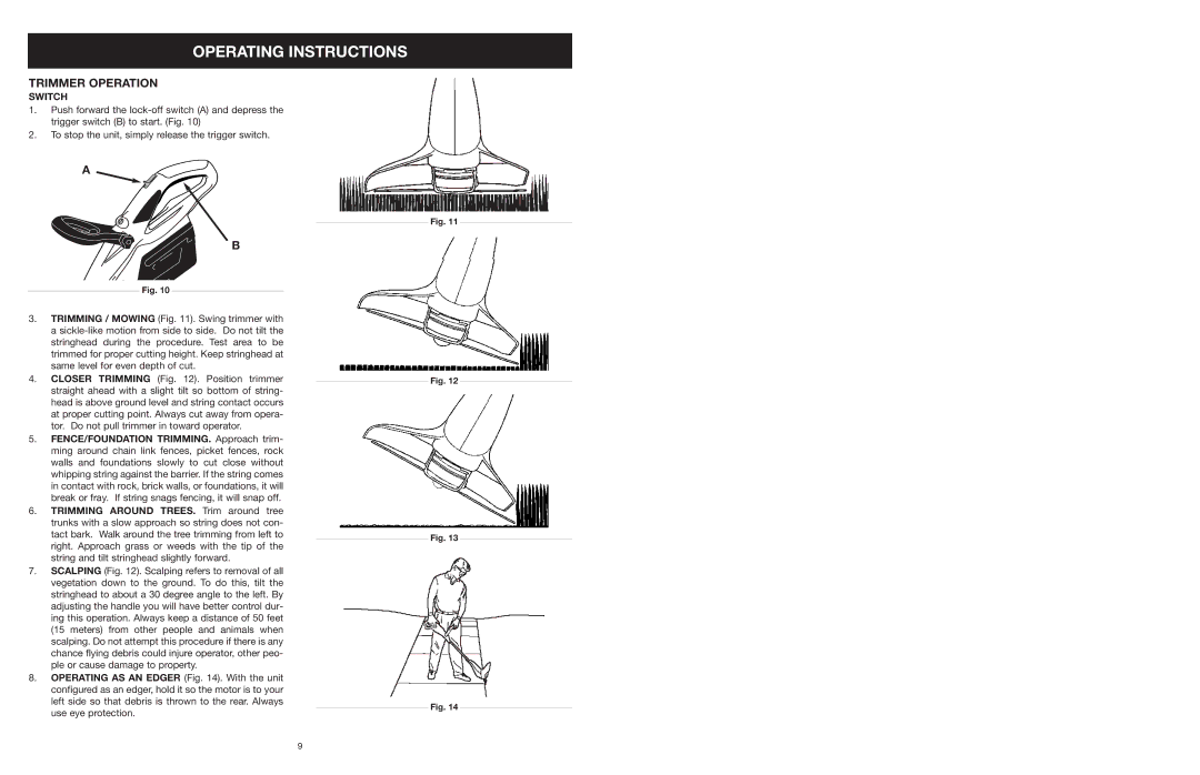 MTD 599 manual Operating Instructions, Trimmer Operation 