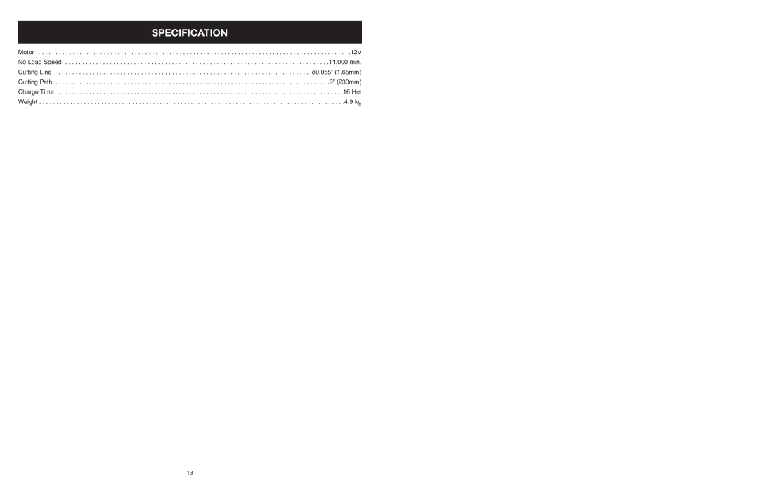 MTD 599 manual Specification 