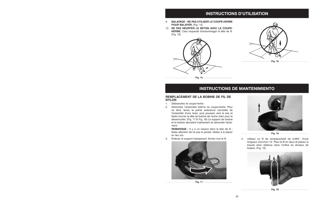 MTD 599 manual Instructions DE Mantenimiento, Remplacement DE LA Bobine DE FIL DE Nylon 