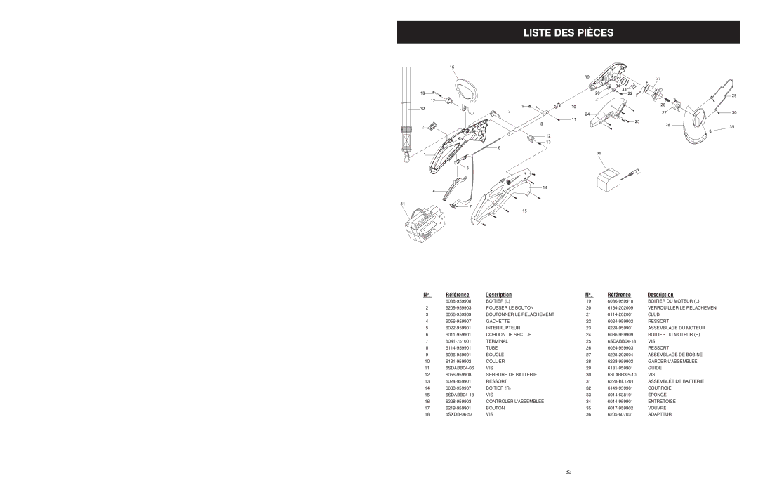 MTD 599 manual Liste DES Pièces, Référence Description 