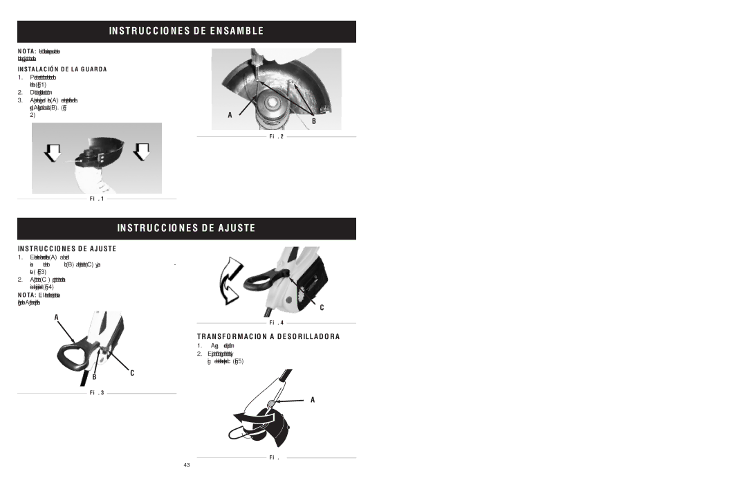 MTD 599 manual Instrucciones DE Ensamble, Instrucciones DE Ajuste, Transformacion a Desorilladora 