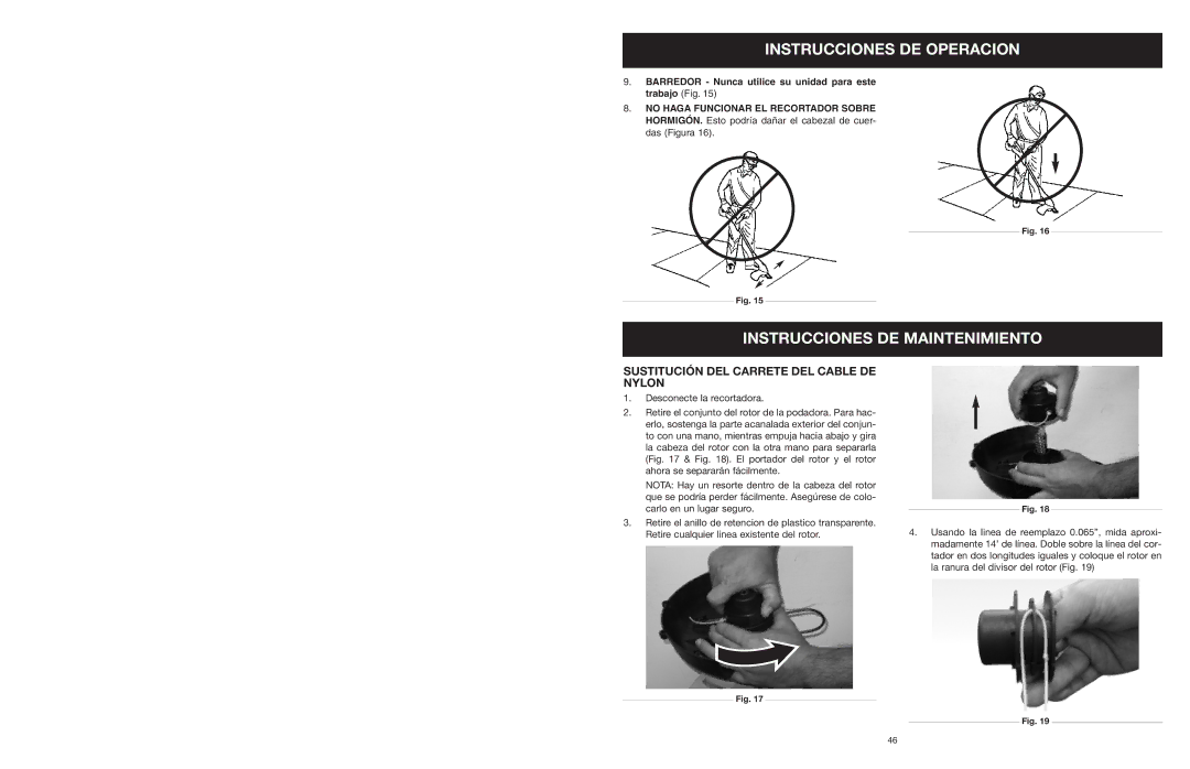 MTD 599 manual Instrucciones DE Maintenimiento, Sustitución DEL Carrete DEL Cable DE Nylon 